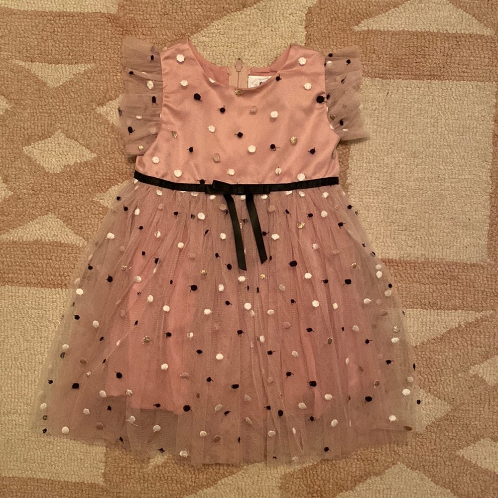Popatu Pink Tulle Dress with Gold and Black Dots